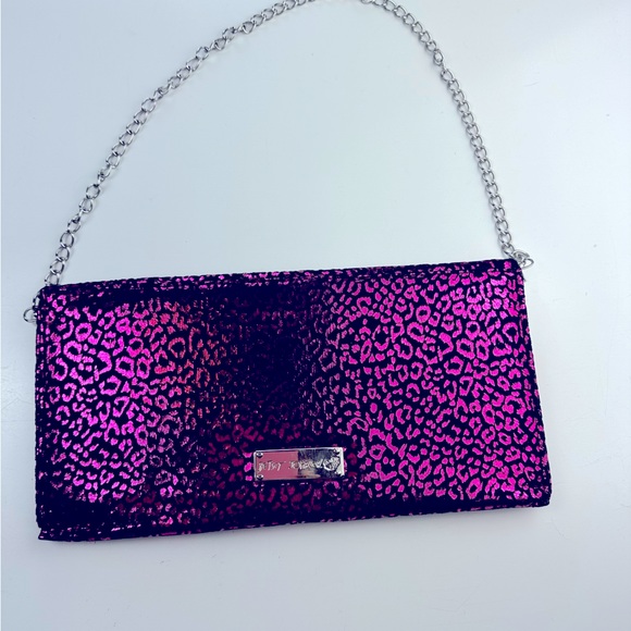 Betsy Johnson Vintage? Y2K Metallic Pinkish Animal Print Envelope Safari Purse - Picture 2 of 14